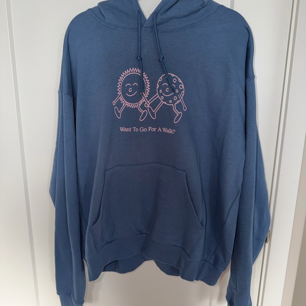 LONELY GHOST Dusty Blue Hoodie with Pink Graphic
